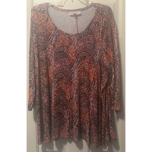 Philosophy Woman Blouse Pullover 3/4 Sleeve Women’s 2X Orange Blue Print Easy - Picture 1 of 5